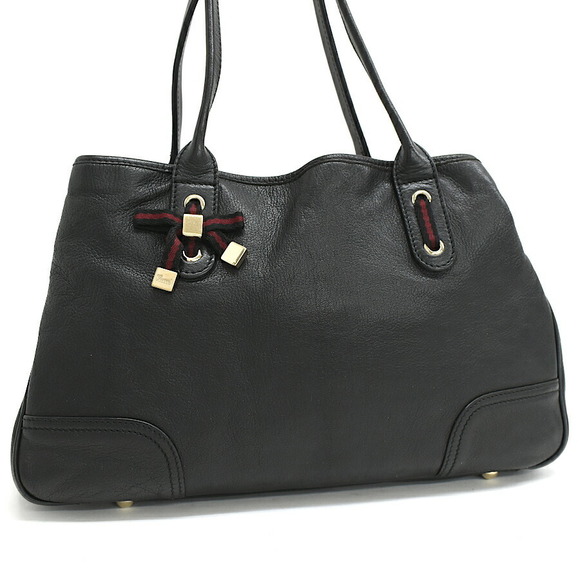 Gucci Ribbon Tote Princess Black Stripe Sherry Bag Leather Web - Picture 1 of 8